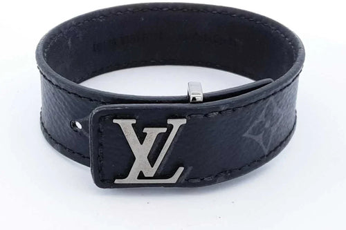 Louis Vuitton Monogram Eclipse Lv Slim Canvas Bracelet Size 19